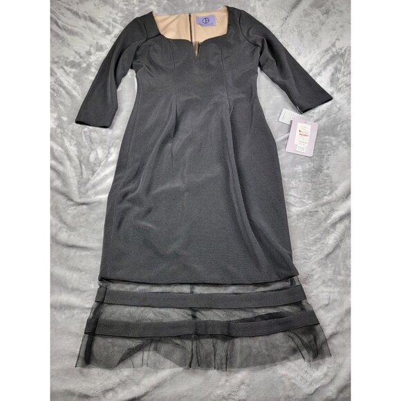 JS Collections 8 Women's Lace accent Sweetheart Bodycon Dress Black 3/4 sleeve - Picture 7 of 12